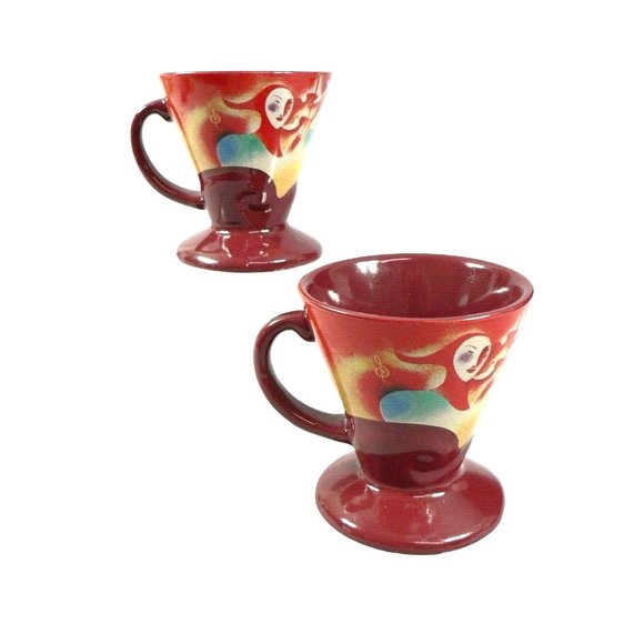 Expresso Cups Mardi Gras Jester Musical Image Signed Linda Frichtel 1999 in Gold - Picture 9 of 11